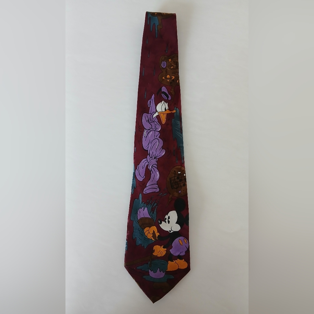 Vintage Mickey Unlimited Men’s Tie Burgundy Mickey Painting & Donald Duck Design